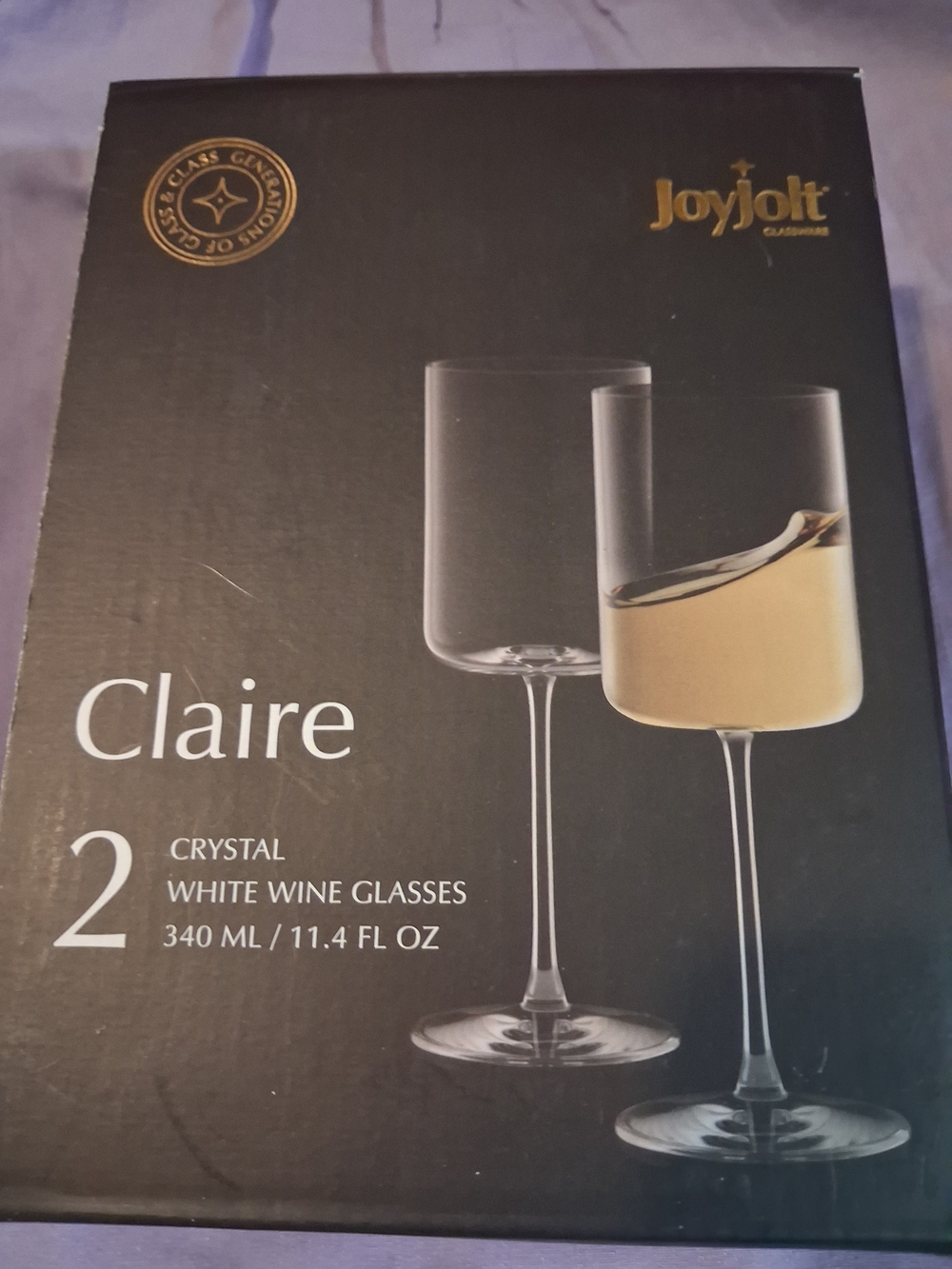 Jolt Claire Crystal White Wine Glasses - Set of 2, Clear